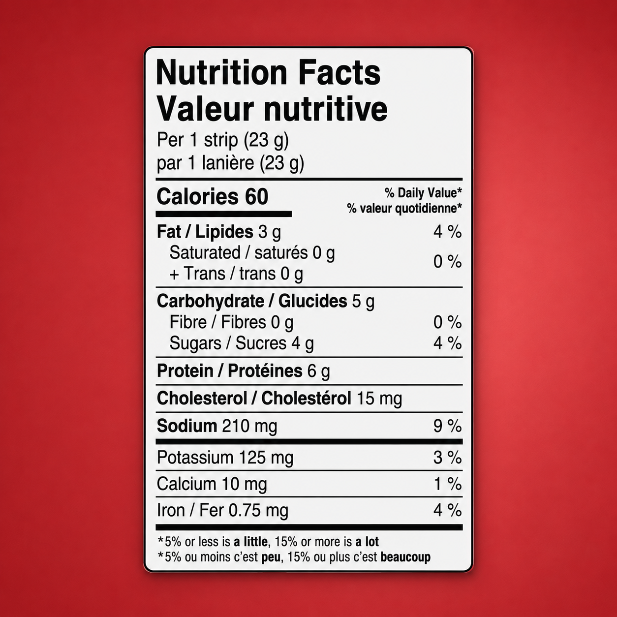 Nutrition facts label for Original Strawberry Bison Pemmican