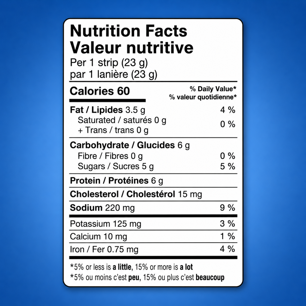 Nutrition facts label for Original Blueberry Bison Pemmican