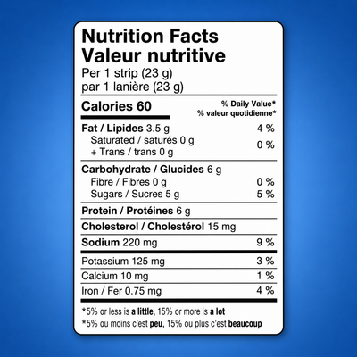 Nutrition facts label for Original Blueberry Bison Pemmican