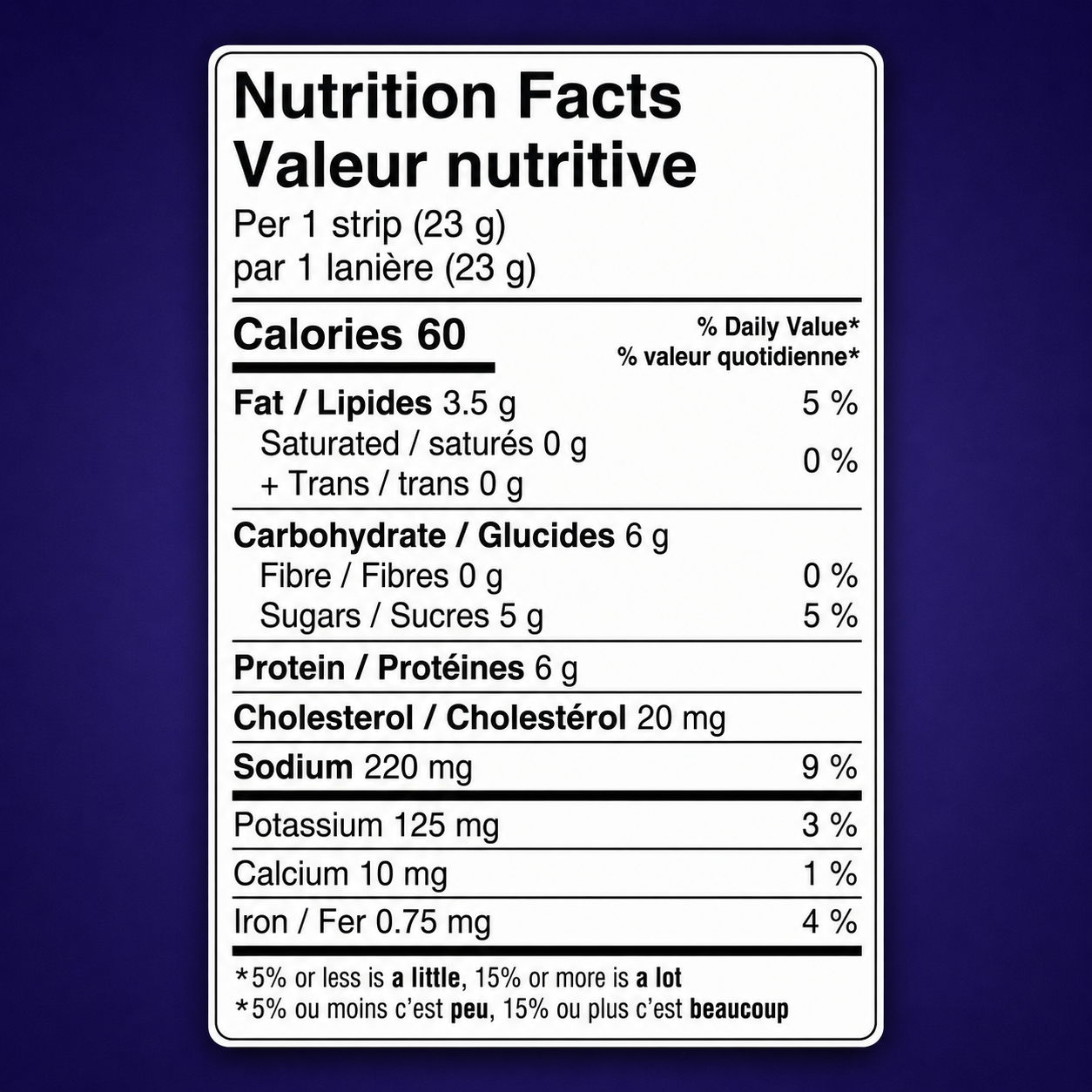 Nutrition facts label for Peppered Blueberry Bison Pemmican