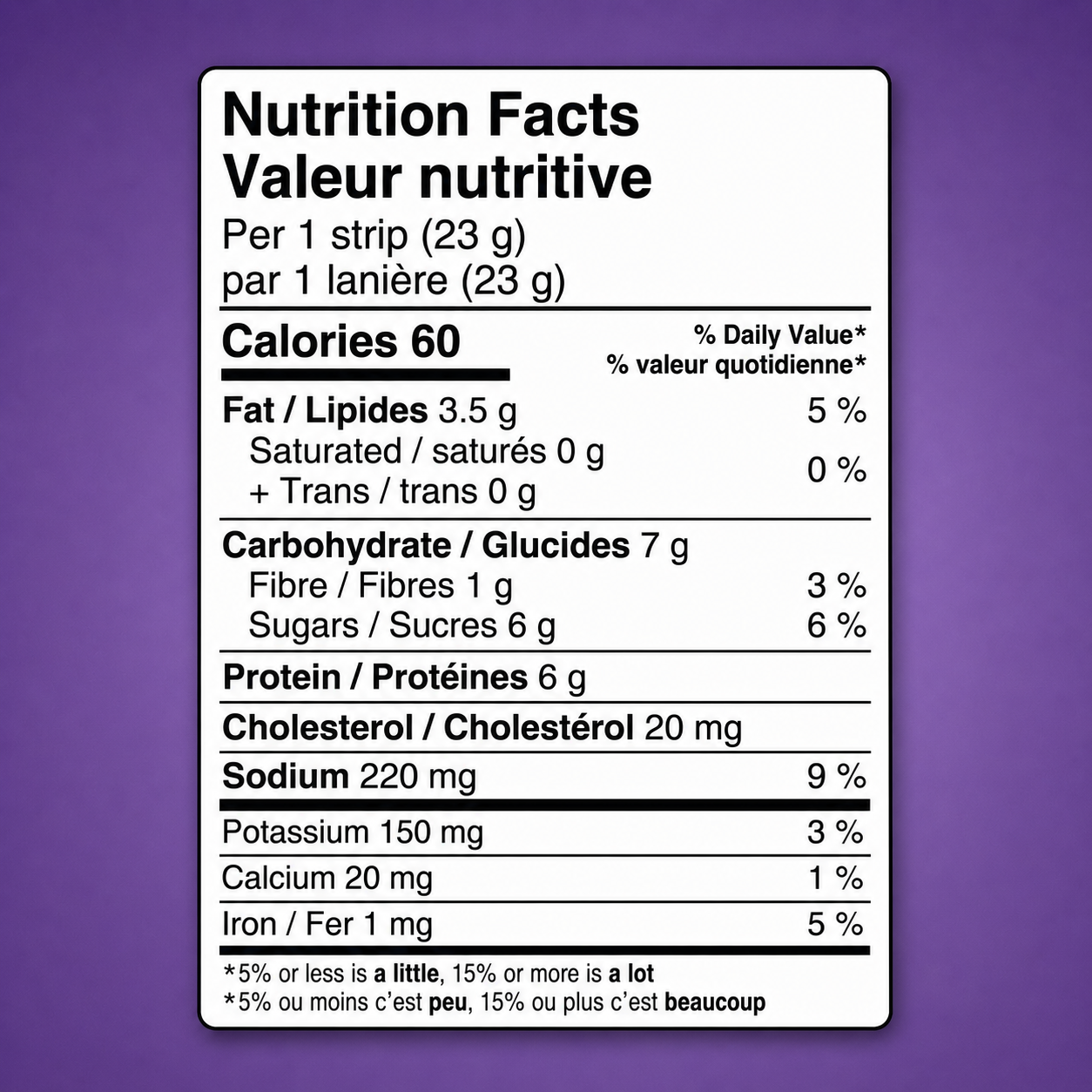 Nutrition facts label for Peppered Saskatoon Berry Bison Pemmican